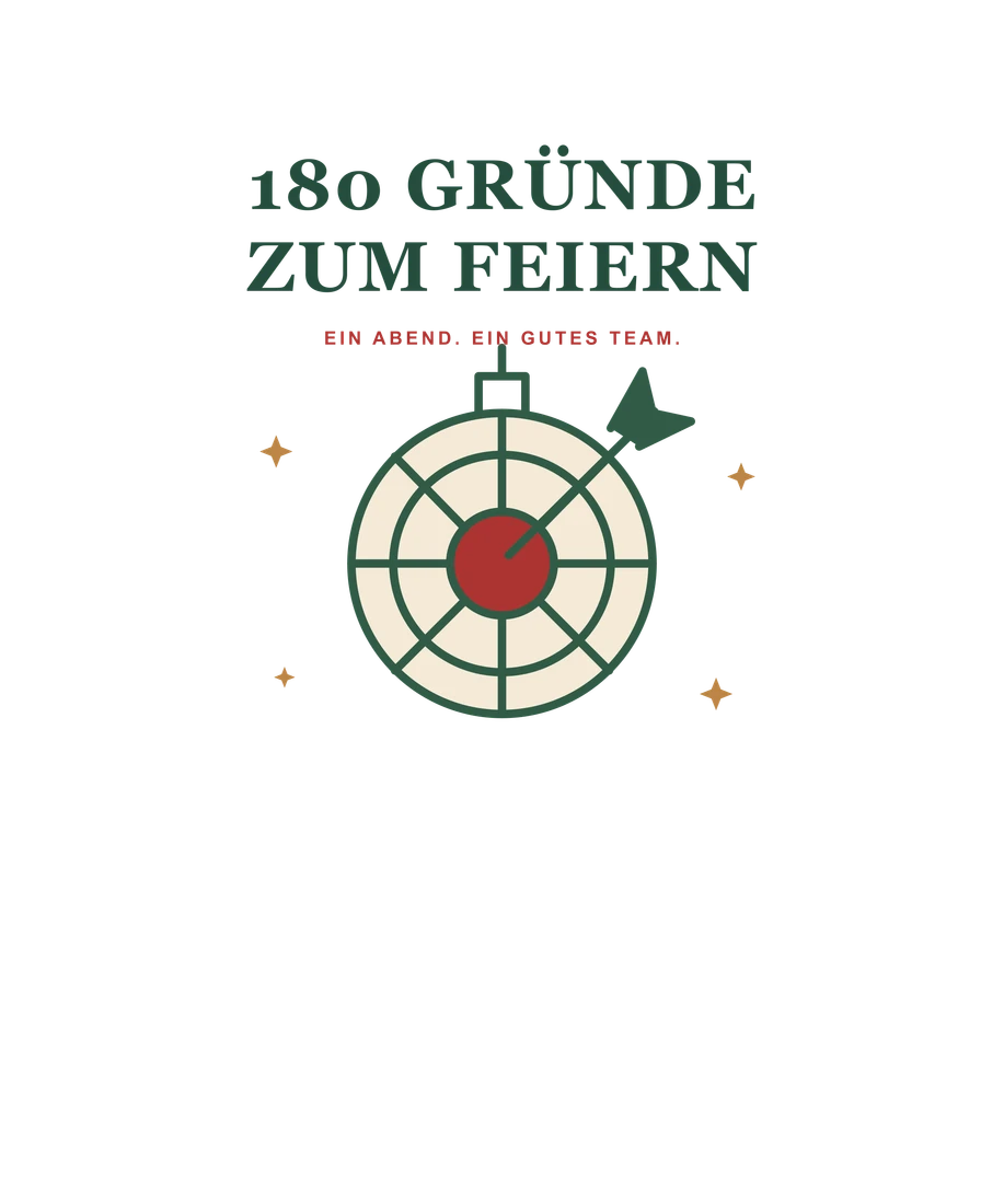 Dartscheibe als Weihnachtskugel und 180 Gründe zum Feiern