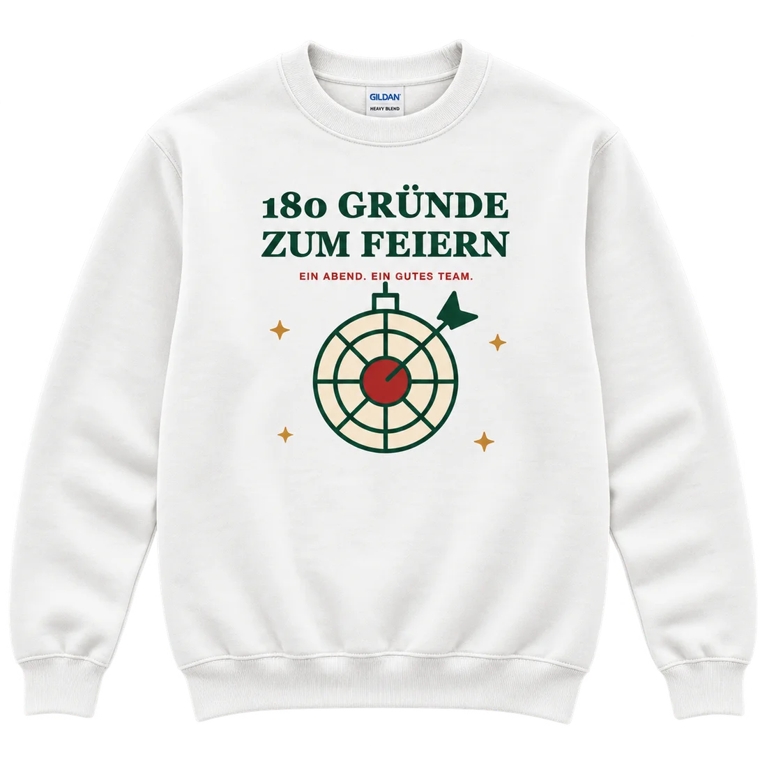 Weißer Unisex-Pullover: Dartscheibe als Weihnachtskugel und 180 Gründe zum Feiern