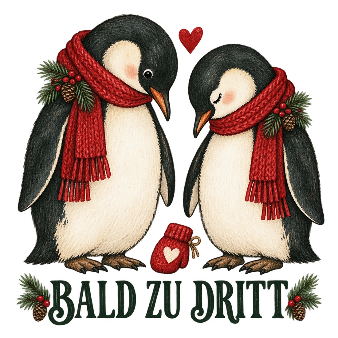 Zwei Pinguine mit kleinem Fäustling und Bald zu dritt