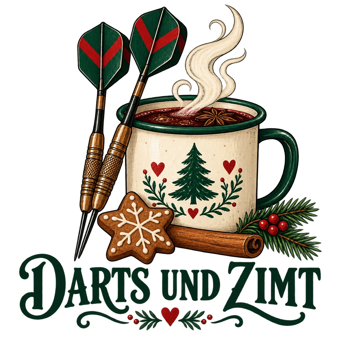 Dartpfeile mit Tasse Zimt und Lebkuchen mit Darts und Zimt