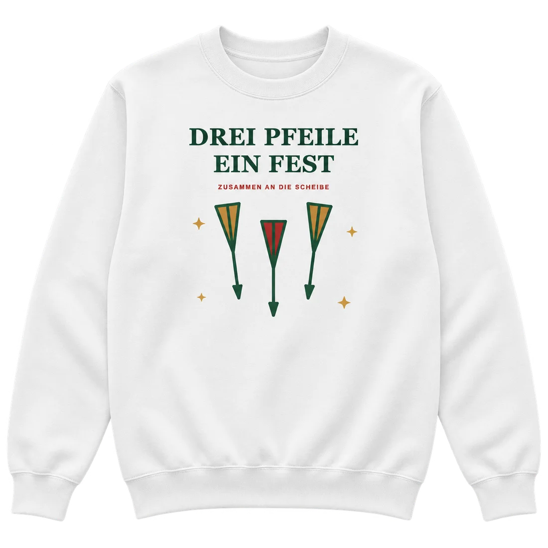 Weißer Unisex-Pullover: Drei Dartpfeile und Drei Pfeile ein Fest