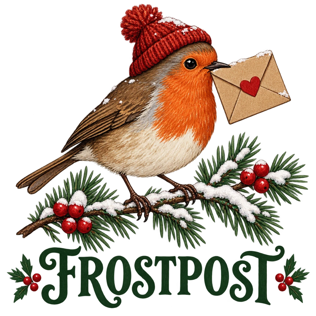 Rotkehlchen mit Brief und Schriftzug Frostpost