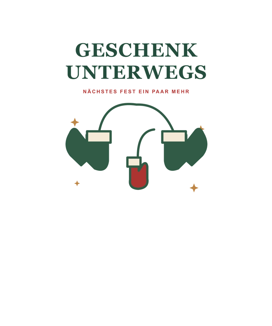 Zwei große und ein kleiner Handschuh mit Geschenk unterwegs