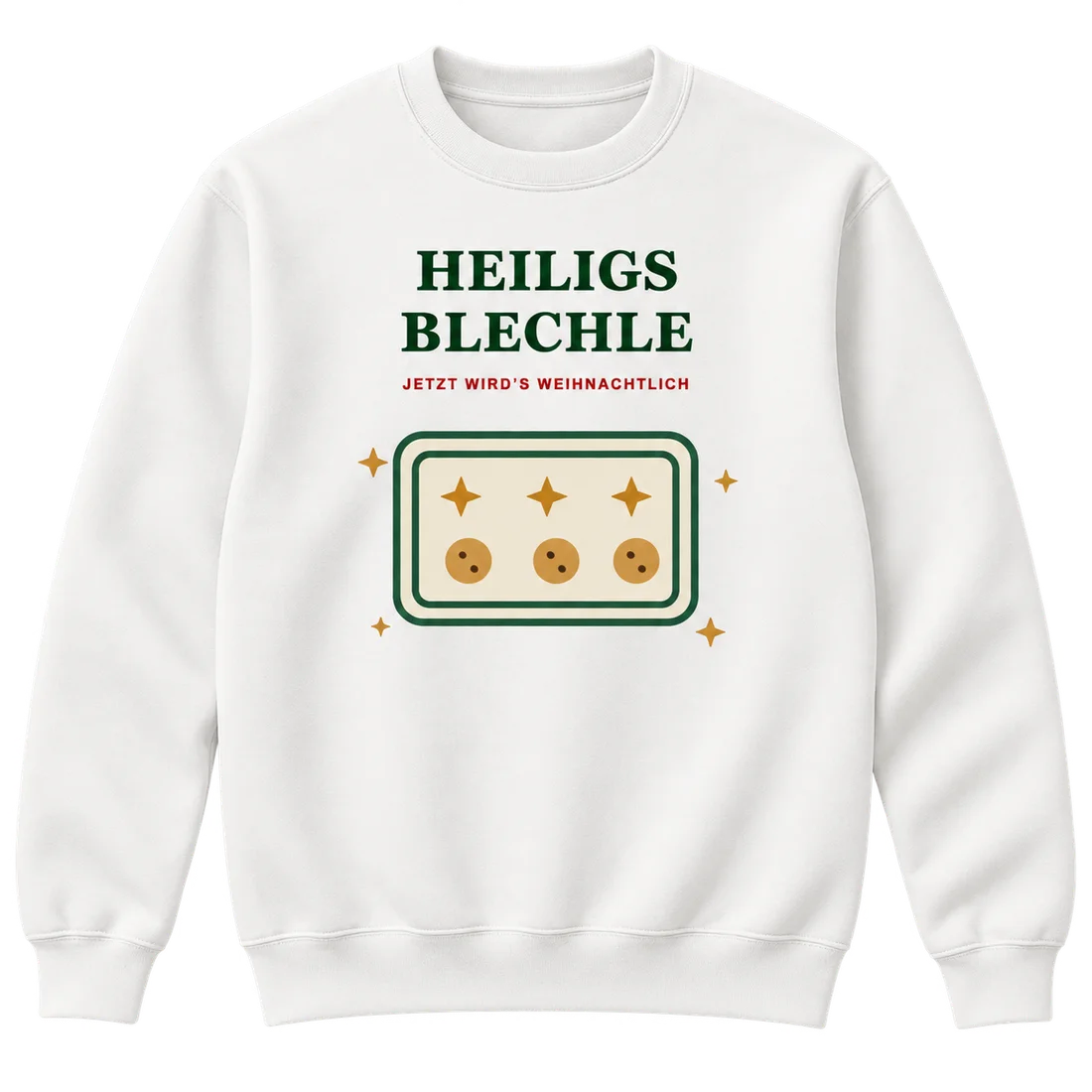 Weißer Unisex-Pullover: Backblech mit Plätzchen und Heiligs Blechle