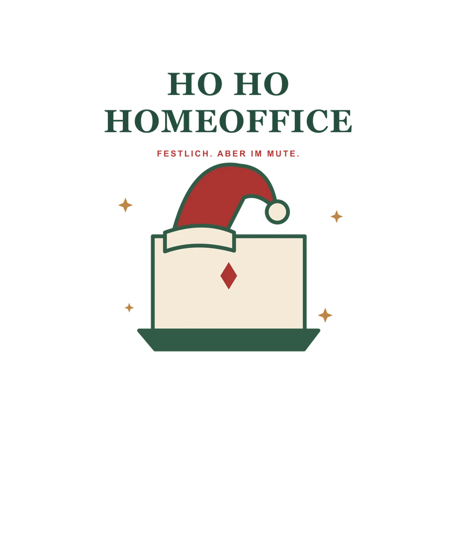 Laptop mit Weihnachtsmütze und Ho Ho Homeoffice