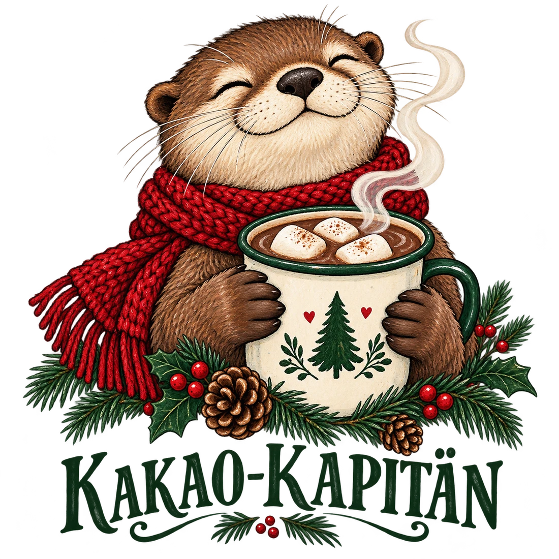 Otter mit Kakaotasse und Kakao-Kapitän