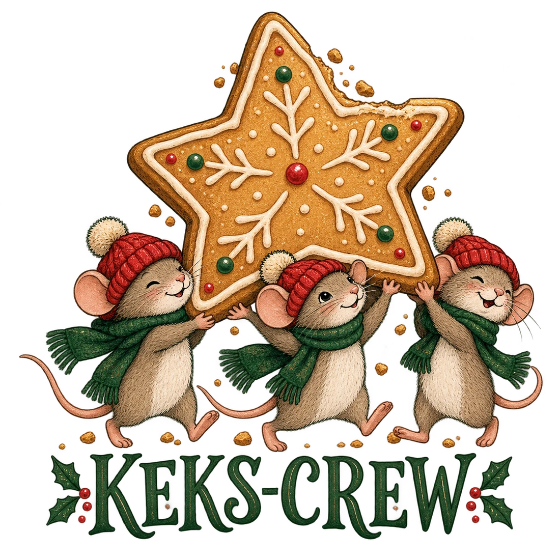 Drei Mäuse mit großem Lebkuchenstern und Keks-Crew