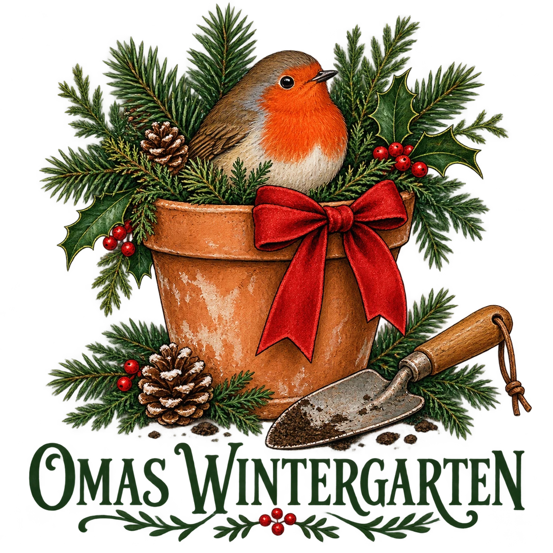 Rotkehlchen im Blumentopf mit Omas Wintergarten