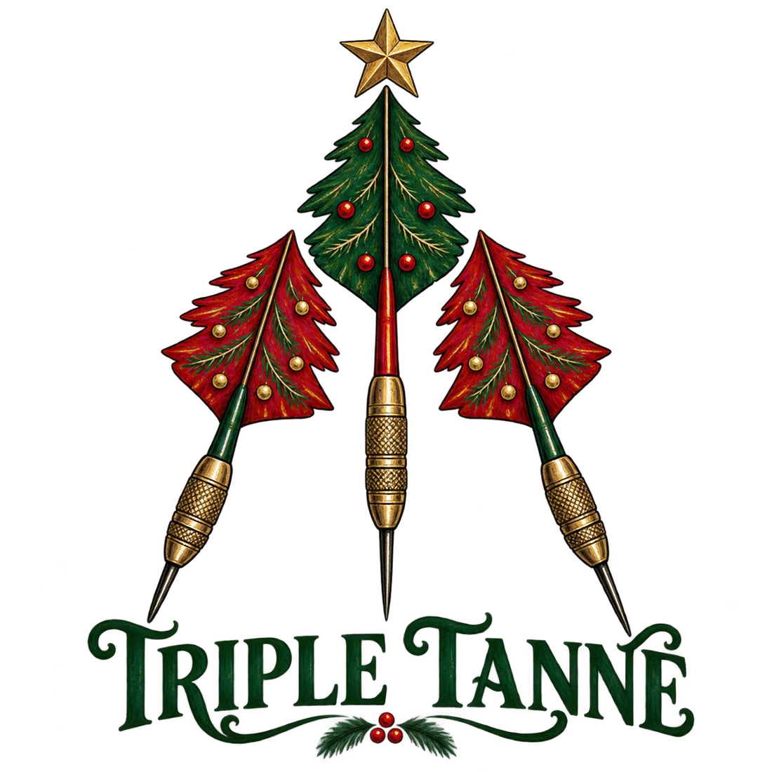 Drei Dartpfeile als Tannenbaum mit Triple Tanne