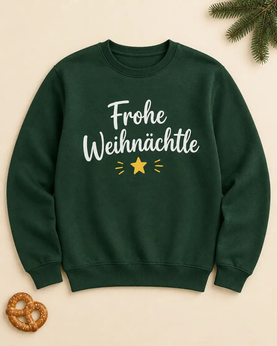 Grüner Pullover mit Schriftzug Frohe Weihnächtle