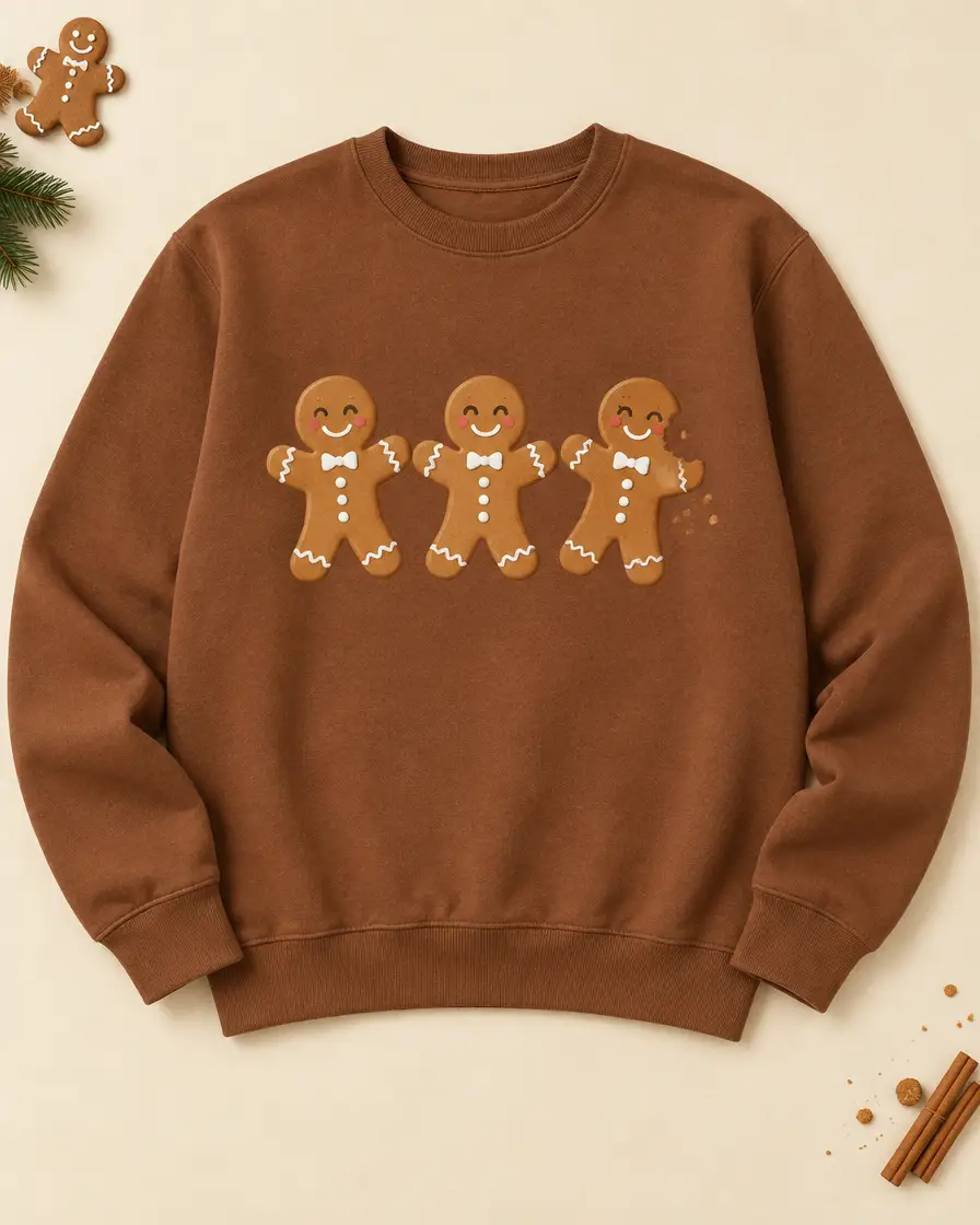 Zimtbrauner Pullover mit drei Lebkuchenmännern
