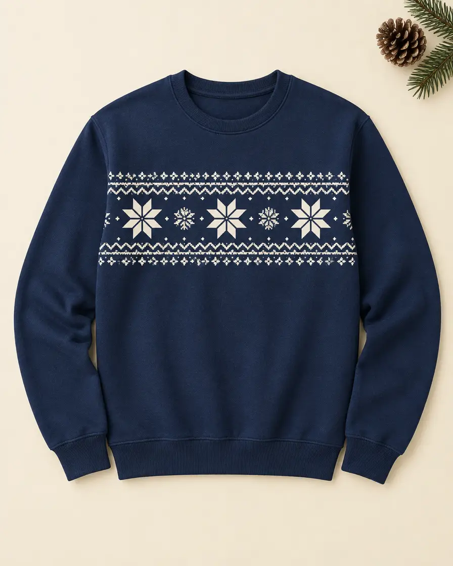Nachtblauer Pullover mit Norweger-Sternband
