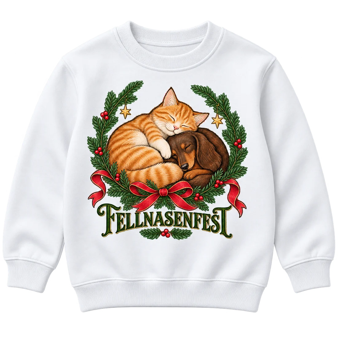 Weißer Kinderpullover: Fellnasenfest mit Hund und Katze