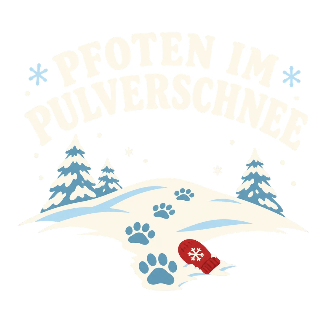 Helle Schneelandschaft mit Pfotenspuren und rotem Fäustling