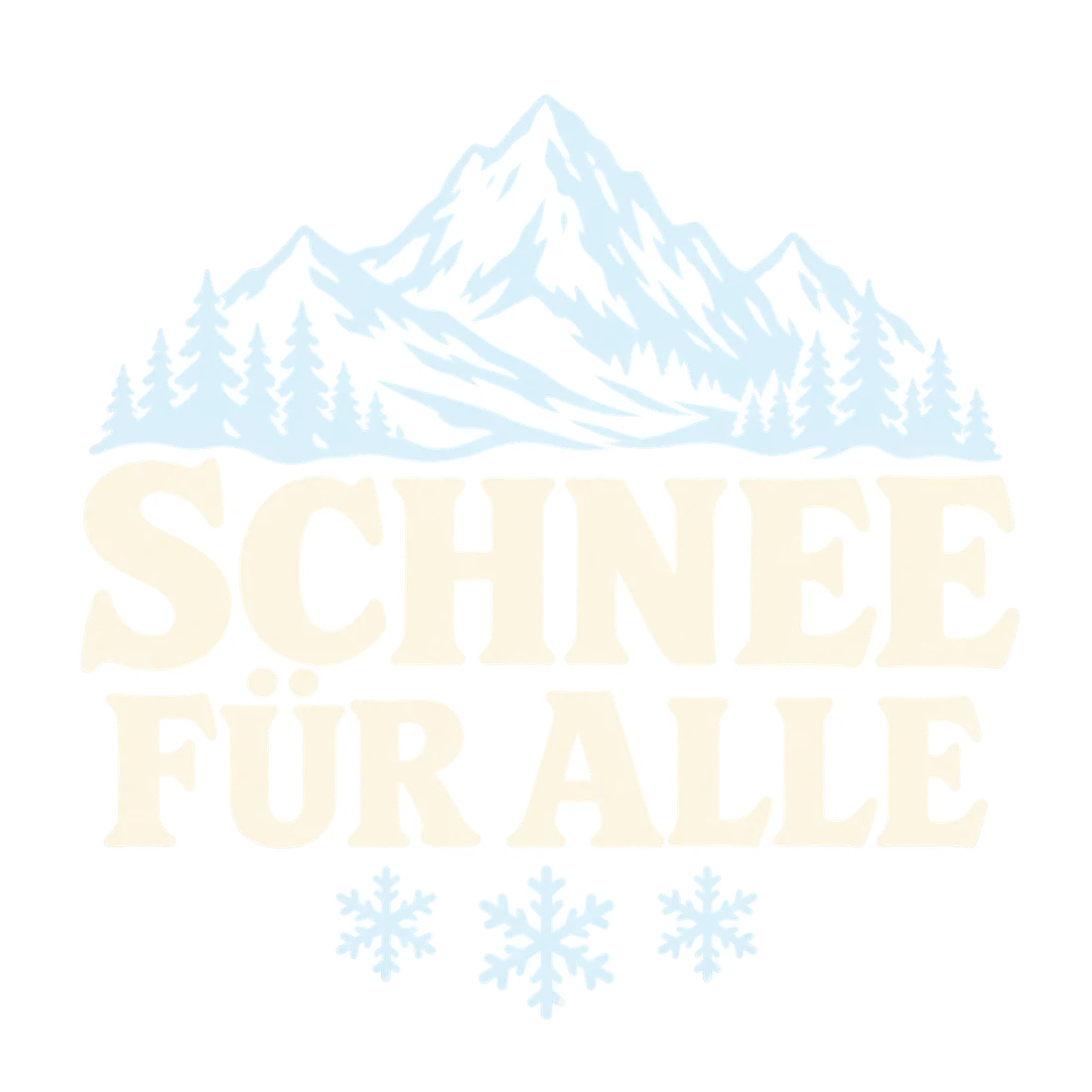 Berglandschaft und heller Schriftzug Schnee für alle