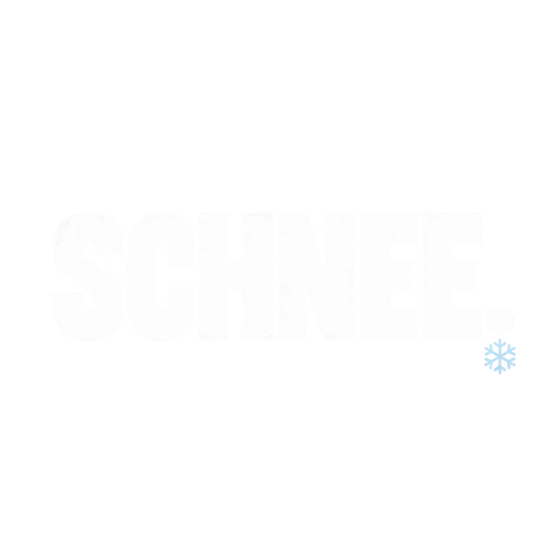 Weißer Schriftzug SCHNEE. mit kleiner blauer Schneeflocke